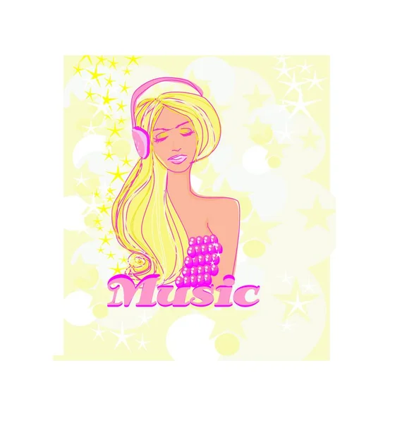 Belle Jeune Femme Dans Les Écouteurs Écoutant Musique Fond Abstrait — Image vectorielle