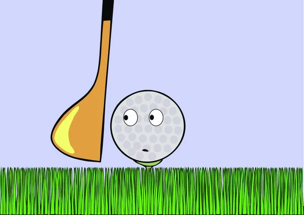 Illustration Bande Dessinée Balle Golf Effrayée Attente Avc — Image vectorielle