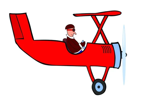 Dibujos Animados Ilustración Del Avión Rojo Con Piloto Una Sola — Vector de stock