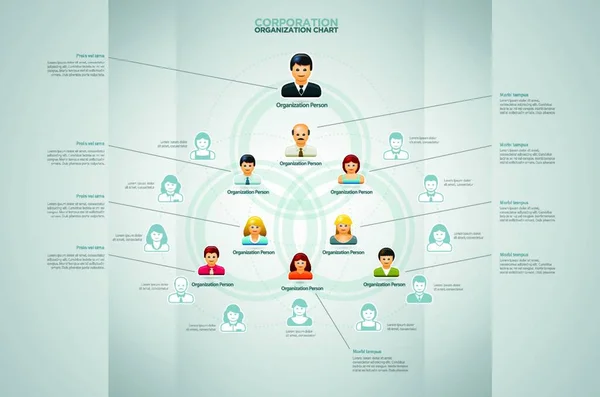 Organigrama Corporativo Con Iconos Gente Negocios Ilustración Vectorial — Vector de stock