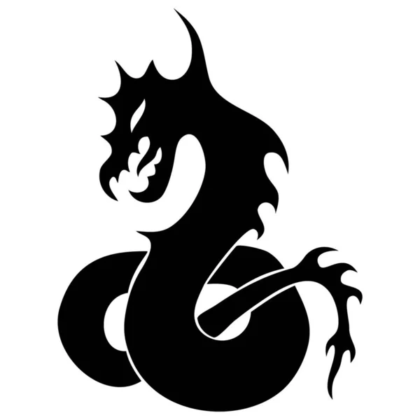 Silhouette Noire Dragon Stylisé Tatouage Simple — Image vectorielle