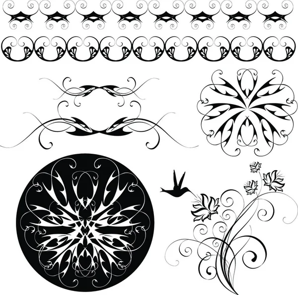 Conjunto Patrones Flores Ornamentos Monocromáticos — Vector de stock