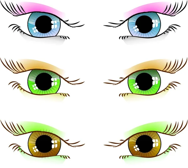 Conjunto Ojos Dibujados Vectoriales Diferentes Formas Color — Archivo Imágenes Vectoriales