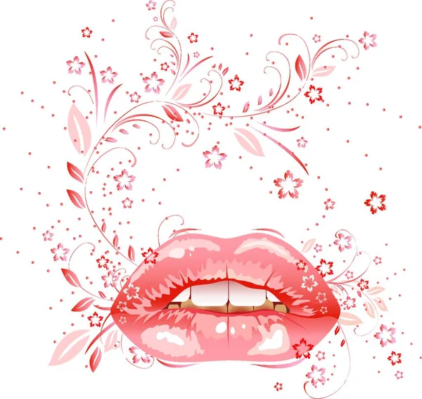 Sexy Lippen Bloemmotief Eps — Stockvector