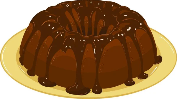 巧克力蛋糕 盘子里有巧克力糖霜 病媒图解 — 图库矢量图片