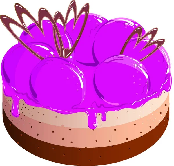 Gâteau Rose Peint Avec Confiture Baies Illustration Vectorielle — Image vectorielle