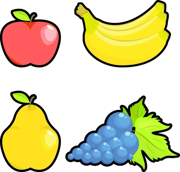 Set Frutas Vectoriales Manzana Pera Uvas Plátanos Sobre Fondo Blanco — Vector de stock