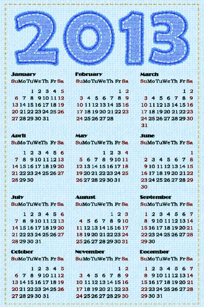 Ημερολόγιο 2013 Εικονογράφηση Διανύσματος Προσομοίωση Της Υφής Τζιν — Διανυσματικό Αρχείο