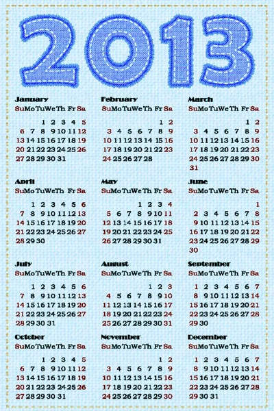 Calendário 2013 Ilustração Vetorial Simulação Textura Calça Jeans — Vetor de Stock