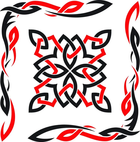 Кельтский Вектор Черный Красный Орнамент Дизайна — стоковый вектор