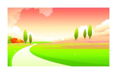 Curved path over green landscape clipart