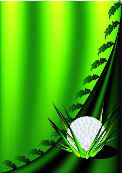 Fond Vert Avec Une Balle Golf Des Feuilles — Image vectorielle