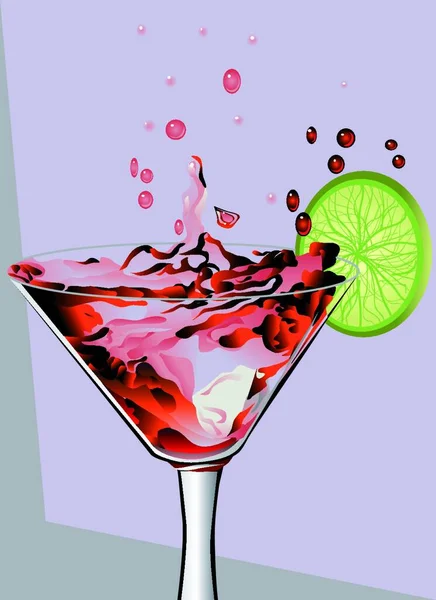 Cocktail Rouge Avec Éclaboussures Citron Vert — Image vectorielle