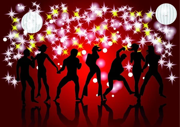 Disco Silhouettes Dancing People Light — Stock Vector