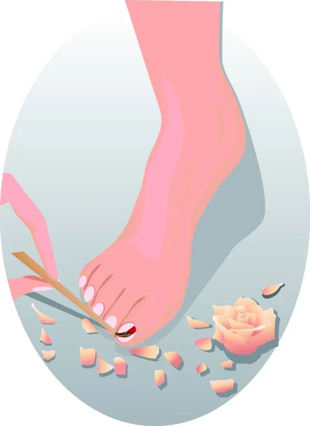 Hand Malt Den Nagel Auf Den Weiblichen Fuß — Stockvektor