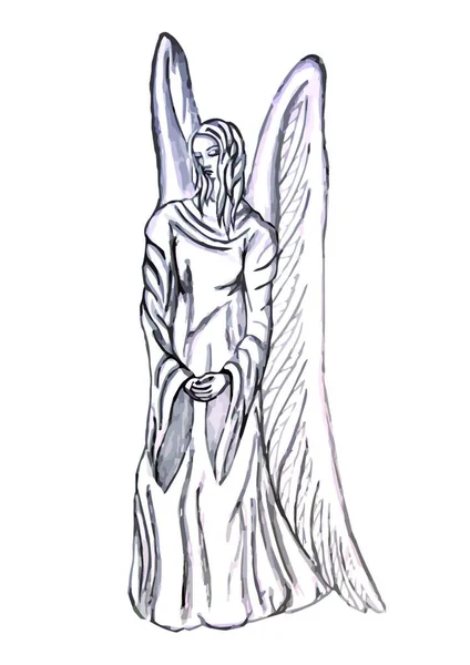 Статуя Ангела Ізольована Білому Тлі — стоковий вектор