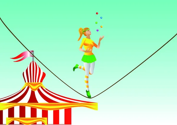 Circo Juggler Menina Uma Corda Eps — Vetor de Stock