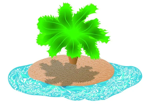 Isla Con Palmera Aislada Sobre Fondo Blanco — Vector de stock