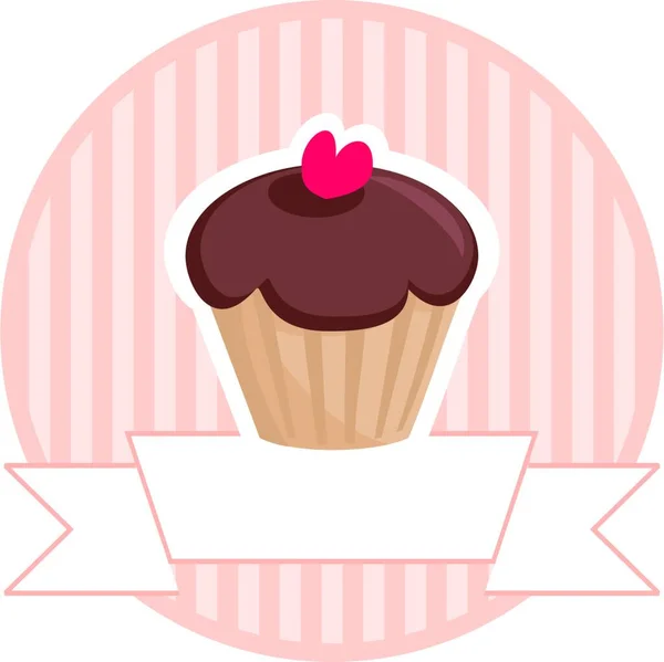 Édes Vektor Retro Csokoládé Karamellás Muffin Cupcake Piros Szív Rózsaszín — Stock Vector