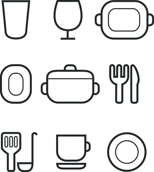 Set Icone Vettoriali Con Oggetti Cucina — Vettoriale Stock