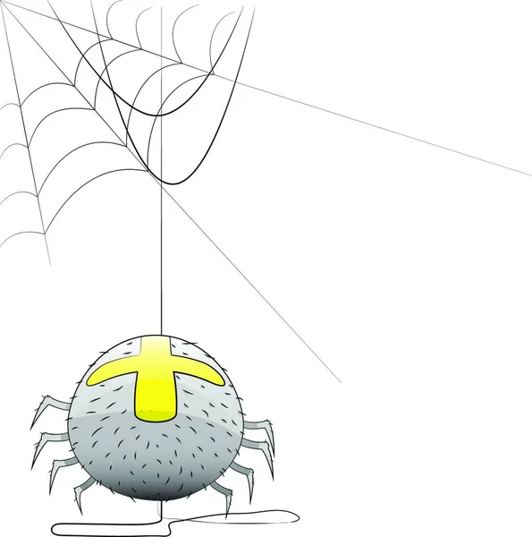 Araignée Vectorielle Avec Une Croix Toile Illustration Pour Halloween — Image vectorielle