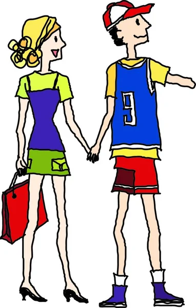 Paar Mit Einkaufstaschen — Stockvektor