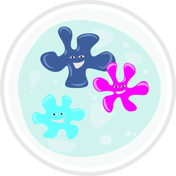 Векторные Бактерии Вирусы Пластине Микроскопом Лаборатории Счастливые Смеющиеся Красочные Микробы — стоковый вектор