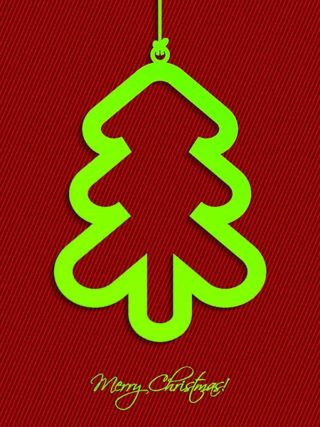 贴有绿树标签的条纹红圣诞贺卡 — 图库矢量图片