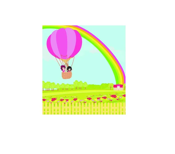 Kinder Luftballon Und Schöne Landschaften — Stockvektor
