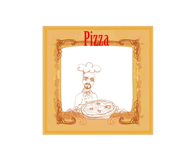 Chef Con Pizza Tarjeta Vintage — Vector de stock