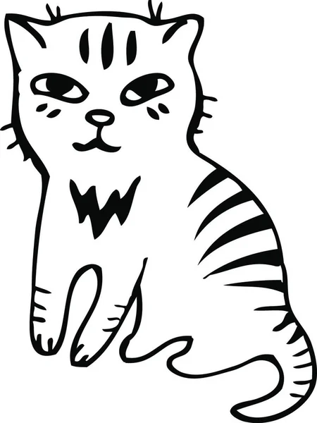 Vector Illustration Tabby Cat Black Outline Sketch — Stock Vector
