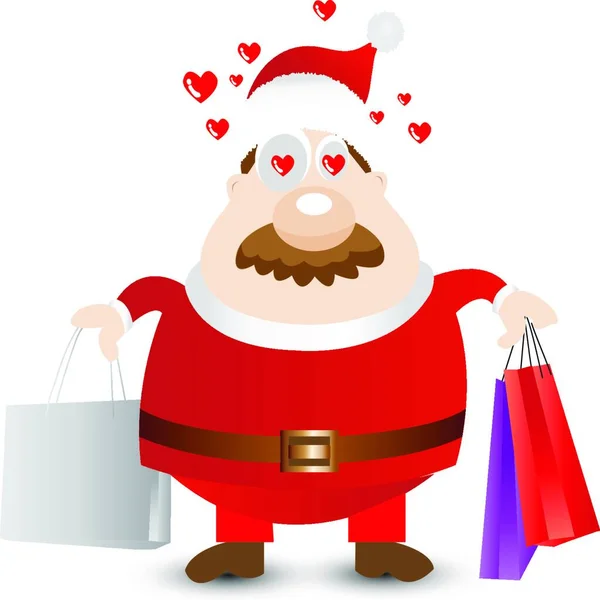 Homem Meia Idade Trajes Papai Noel Adora Fazer Compras Para — Vetor de Stock