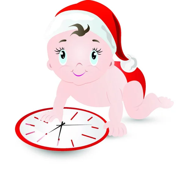 Can Wait Christmas Toddler Wearing Christmas Cap Crawling Change Time — Vector de stock