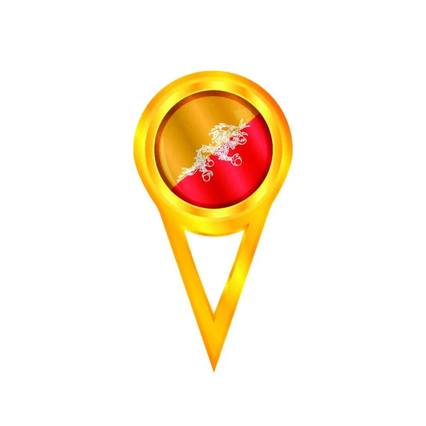 Zlatá Medaile Kolík Národní Vlajky Bhútánu Vektorová Ilustrace — Stockový vektor