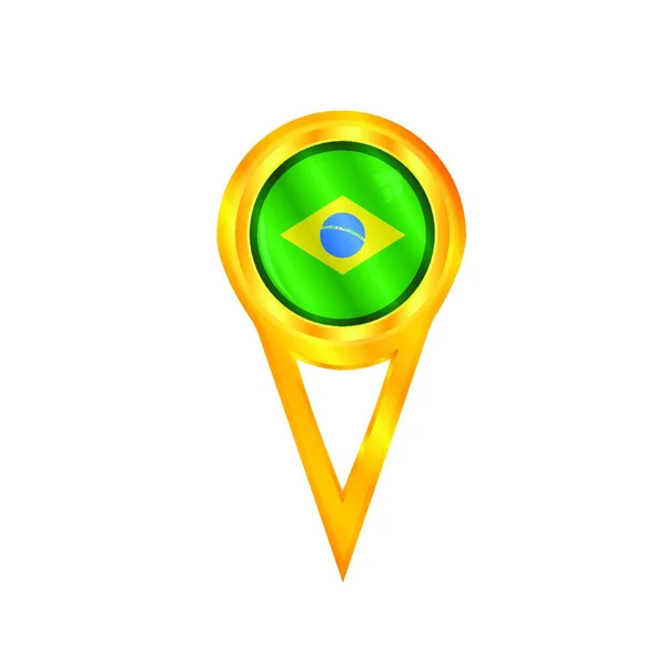 Goldene Anstecknadel Mit Der Nationalflagge Brasiliens — Stockvektor