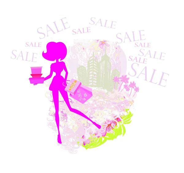 Chica Moda Abstracta Compras Venta Verano — Vector de stock