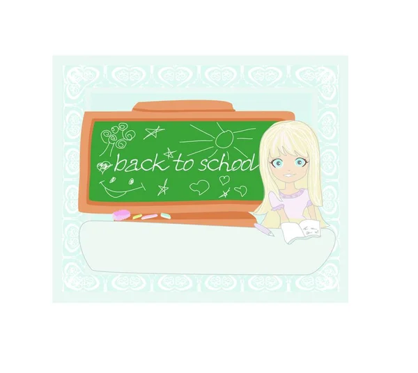 Linda Chica Mesa Volver Escuela — Vector de stock