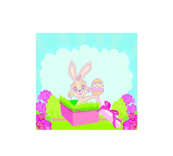Little Rabbit Gift Box Easter Surprise Present — Stock Vector