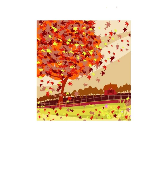 Осенняя Пейзажная Иллюстрация — стоковый вектор