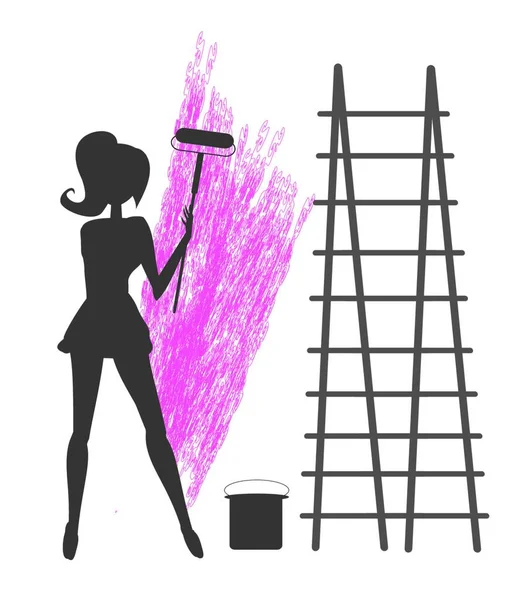 Girl Paints Wall — Stock Vector