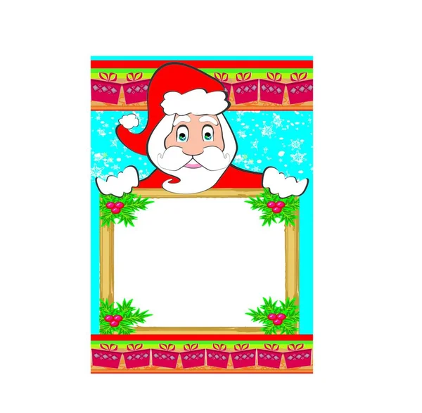 Αστείος Άγιος Βασίλης Κρατώντας Ένα Χριστουγεννιάτικο Πλαίσιο Χώρος Για Κείμενό — Διανυσματικό Αρχείο