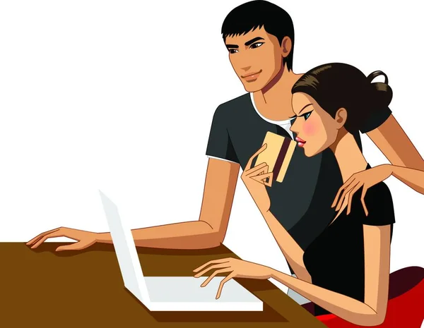 Couple Using Laptop — Stock Vector