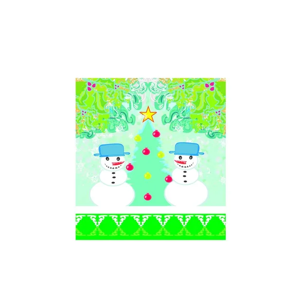 Tarjeta Navidad Con Dos Muñecos Nieve Divertidos — Vector de stock