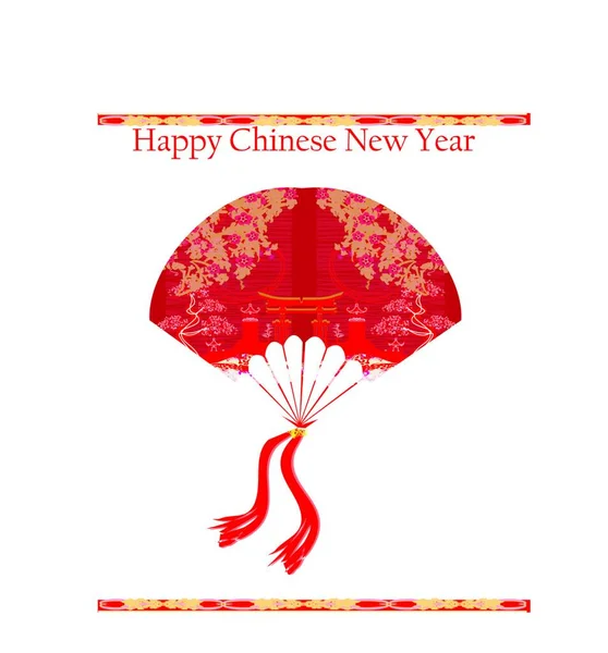 Decoratief Chinees Landschap Happy Chinese New Year Card Design — Stockvector