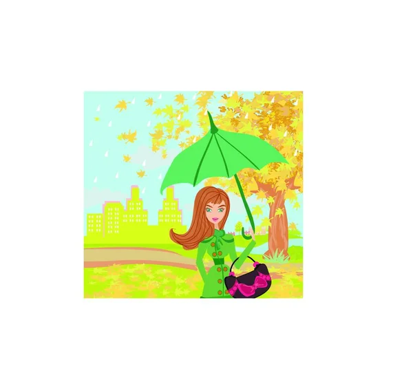 Schöne Frau Mit Regenschirm — Stockvektor
