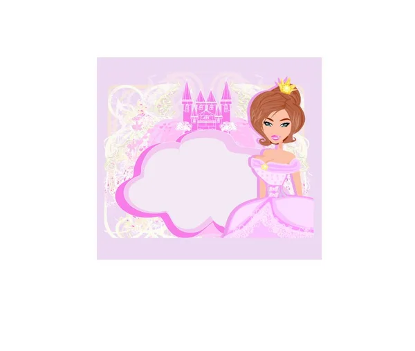 具有漂亮公主和粉色城堡的装饰框架 — 图库矢量图片