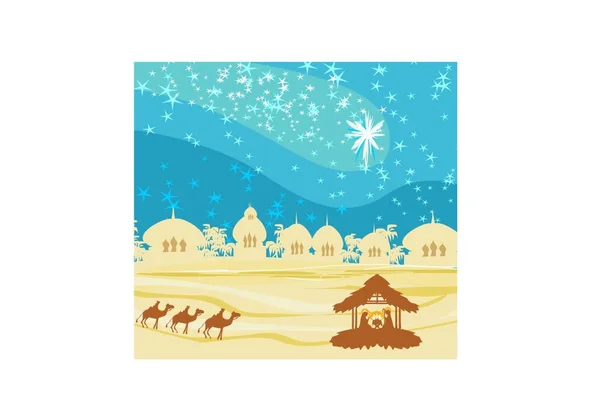 Scena Biblica Nascita Gesù Betlemme — Vettoriale Stock