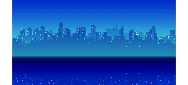 Ciudad Skyline Paseo Marítimo Por Noche — Vector de stock