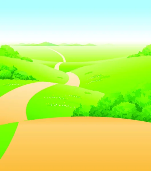 Chemin Sur Paysage Vert — Image vectorielle