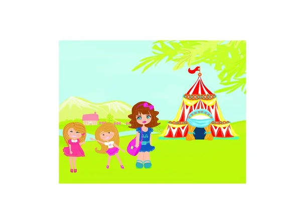 Children Waiting Opening Circus — Stock Vector